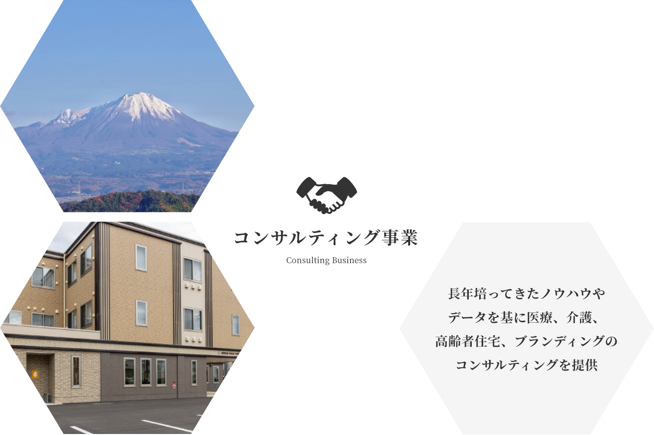 コンサルティング事業 長年培ってきたノウハウやデータを基に医療、介護、高齢者住宅、ブランディングのコンサルティングを提供